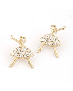 Czech Rhinestone Inlaid Ballet Dancer Golden Ear Studs