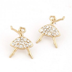Czech Rhinestone Inlaid Ballet Dancer Golden Ear Studs