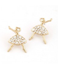 Czech Rhinestone Inlaid Ballet Dancer Golden Ear Studs