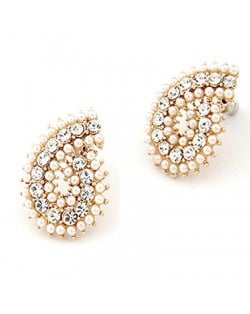 Korean Fashion Rhinestone and Pearls Inlaid Water Drop Ear Studs