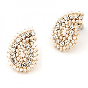 Korean Fashion Rhinestone and Pearls Inlaid Water Drop Ear Studs