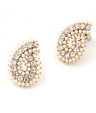 Korean Fashion Rhinestone and Pearls Inlaid Water Drop Ear Studs