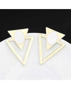 Korean Style Unique Dual Triangles Design Ear Studs - White