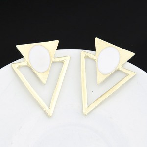 Korean Style Unique Dual Triangles Design Ear Studs - White