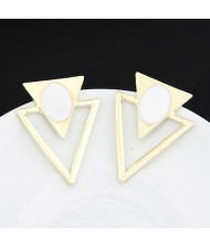 Korean Style Unique Dual Triangles Design Ear Studs - White