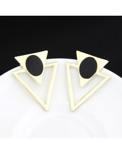 Korean Style Unique Dual Triangles Design Ear Studs - Black
