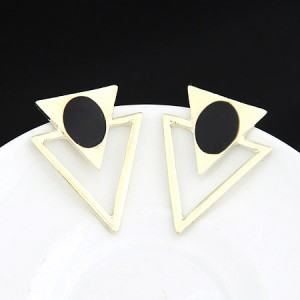 Korean Style Unique Dual Triangles Design Ear Studs - Black