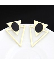 Korean Style Unique Dual Triangles Design Ear Studs - Black