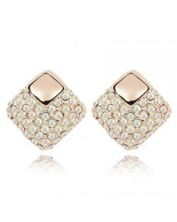 Korean Fashion Colorful White Crystal Square Gold Plated Ear Studs