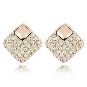 Korean Fashion Colorful White Crystal Square Gold Plated Ear Studs