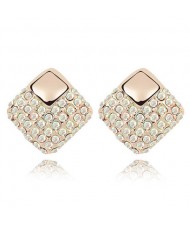 Korean Fashion Colorful White Crystal Square Gold Plated Ear Studs