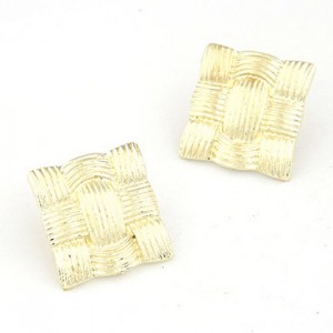 Vintage Weaving Prints Square Ear Studs - Golden