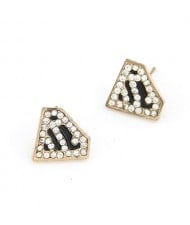Rhinestone Inlaid Superman Symbol Fashion Ear Studs