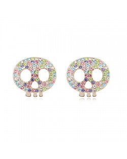 Austrian Crystal Inlaid Elf Skull Fashion Ear Studs - Multicolor