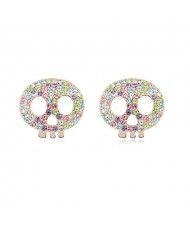 Austrian Crystal Inlaid Elf Skull Fashion Ear Studs - Multicolor