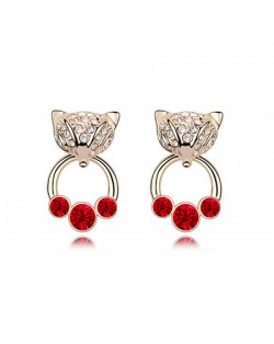 Austrian Crystal Cunning Fox Earrings - Red