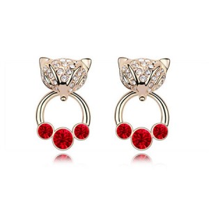 Austrian Crystal Cunning Fox Earrings - Red