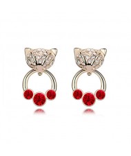 Austrian Crystal Cunning Fox Earrings - Red