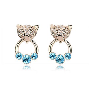 Austrian Crystal Cunning Fox Earrings - Blue