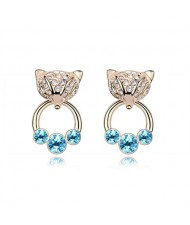 Austrian Crystal Cunning Fox Earrings - Blue