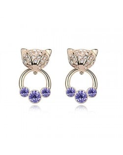 Austrian Crystal Cunning Fox Earrings - Purple