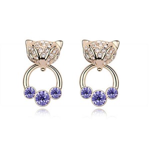 Austrian Crystal Cunning Fox Earrings - Purple