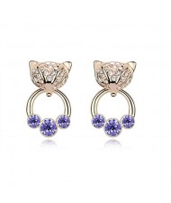 Austrian Crystal Cunning Fox Earrings - Purple