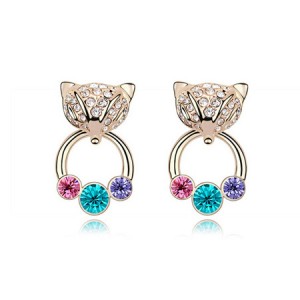 Austrian Crystal Cunning Fox Earrings - Colorful