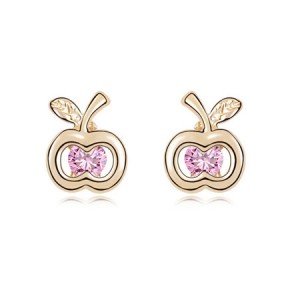 Pink Zircon Inlaid Golden Apple Ear Studs