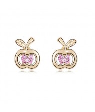 Pink Zircon Inlaid Golden Apple Ear Studs