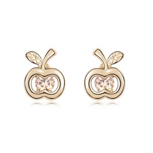 Champagne Zircon Inlaid Golden Apple Ear Studs