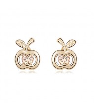 Champagne Zircon Inlaid Golden Apple Ear Studs