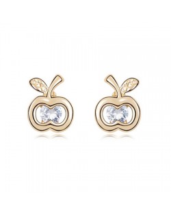 Transparent Zircon Inlaid Golden Apple Ear Studs