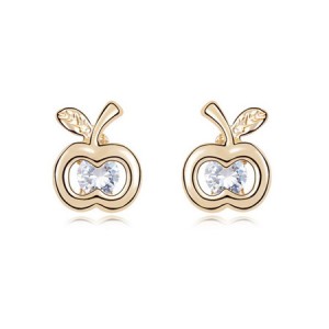 Transparent Zircon Inlaid Golden Apple Ear Studs