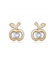 Transparent Zircon Inlaid Golden Apple Ear Studs