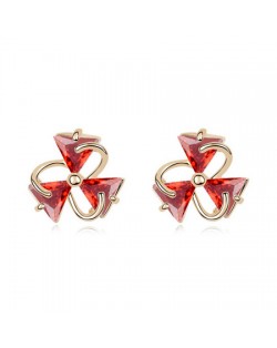 Revolving Three-leaf Clover Zircon Ear Studs - Red