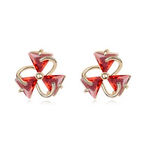 Revolving Three-leaf Clover Zircon Ear Studs - Red