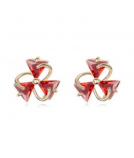Revolving Three-leaf Clover Zircon Ear Studs - Red