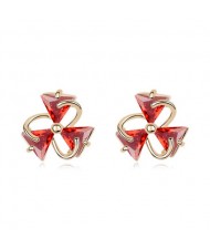 Revolving Three-leaf Clover Zircon Ear Studs - Red