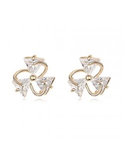 Revolving Three-leaf Clover Zircon Ear Studs - Transparent
