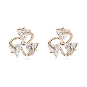 Revolving Three-leaf Clover Zircon Ear Studs - Transparent