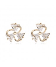 Revolving Three-leaf Clover Zircon Ear Studs - Transparent