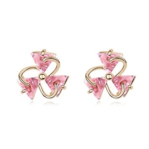 Revolving Three-leaf Clover Zircon Ear Studs - Pink