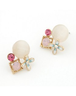 Sweet Four-leaf Clover with Opal Design Ear Studs