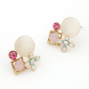 Sweet Four-leaf Clover with Opal Design Ear Studs