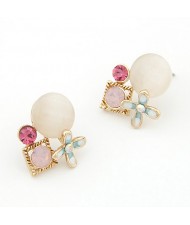 Sweet Four-leaf Clover with Opal Design Ear Studs