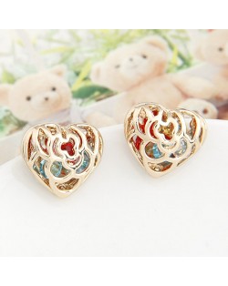 Korean Fashion Hollow Golden Floral Heart Ear Studs
