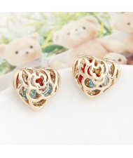 Korean Fashion Hollow Golden Floral Heart Ear Studs