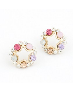 Korean Style Rhinestone Surrounded Lucky Star Ear Studs