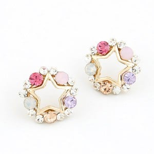 Korean Style Rhinestone Surrounded Lucky Star Ear Studs